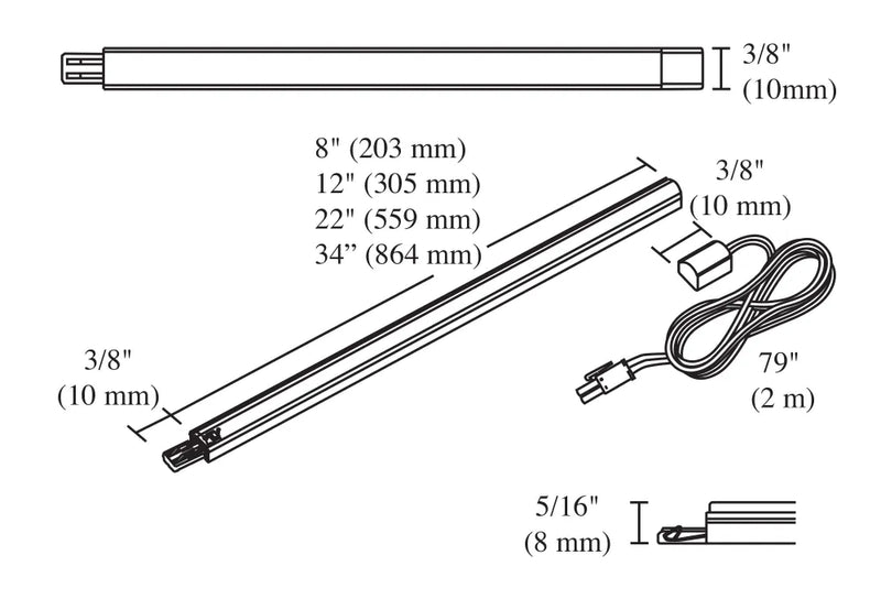 Tresco FineLine 2.0 LED Linear Light, 12VDC 12" (305 mm), 3000K Warm White, Nickel - L-STKHO12-WNI-1