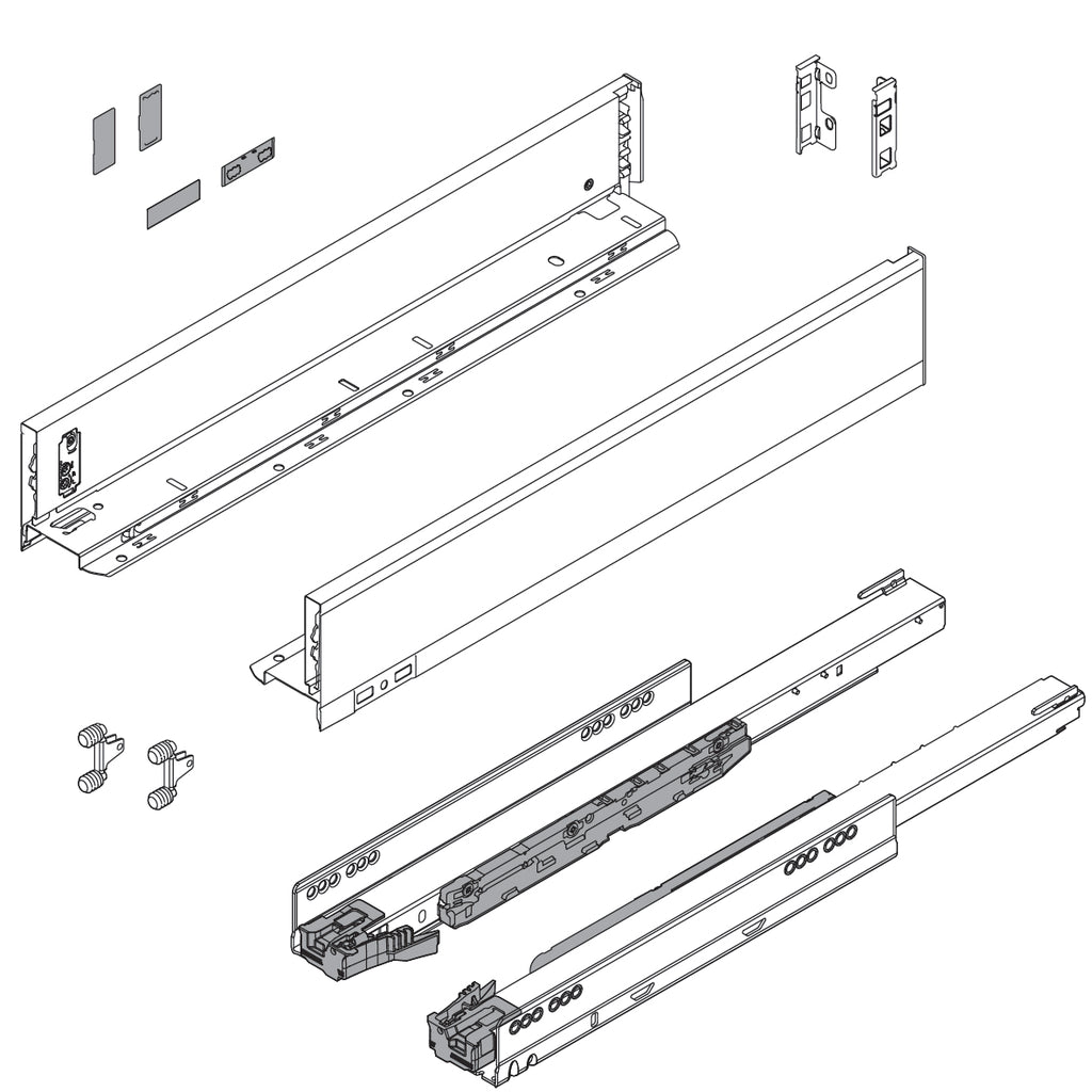 Blum LEGRABOX M Height (3-9/16") V1 Packaging Set - 11" (270mm) - 125lb - Silk White (SW-M) - 770M27S0S
