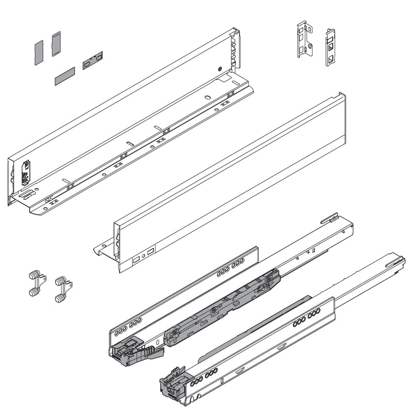 Blum LEGRABOX M Height (3-9/16") V1 Packaging Set - 16" (400mm) - 125lb - Silk White (SW-M) - 770M40S0S