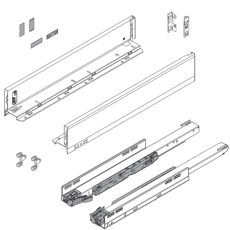 Blum LEGRABOX M Height (3-9/16") V1 Packaging Set - 22" (550mm) - 125lb - Silk White (SW-M) - 770M55S0S