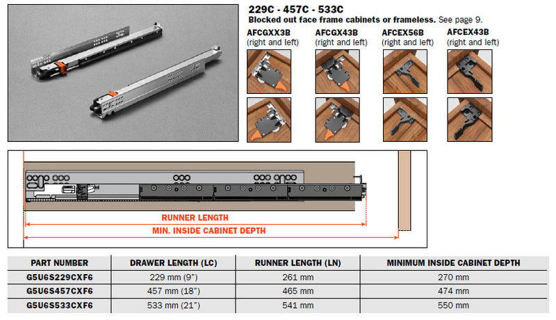 Salice Progressa Smove 9" Full Extension Undermount Drawer Slide for 1/2" to 5/8" Drawer Boxes - G5U6S229CXF6