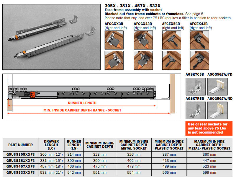 Salice Progressa Smove 12" Full Extension Undermount Drawer Slide for 1/2" to 5/8" Drawer Boxes - G5U6S305XXF6