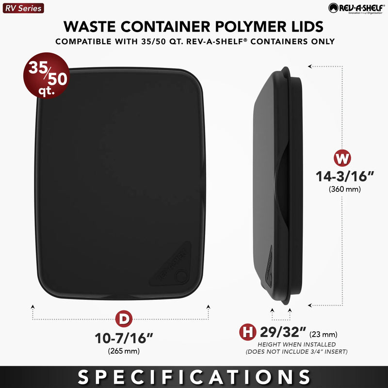 Rev-A-Shelf White Polymer Lid for Rev-A-Shelf® 35 and 50 qt. Waste Containers - RV-3550-LID-11-1