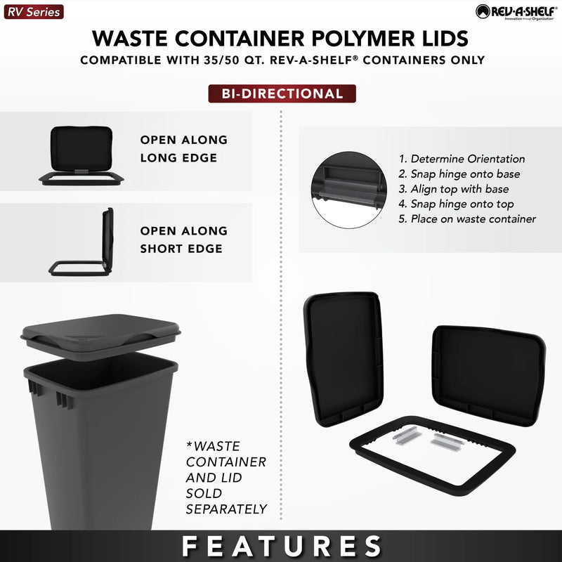 Rev-A-Shelf White Polymer Lid for Rev-A-Shelf® 35 and 50 qt. Waste Containers - RV-3550-LID-11-1