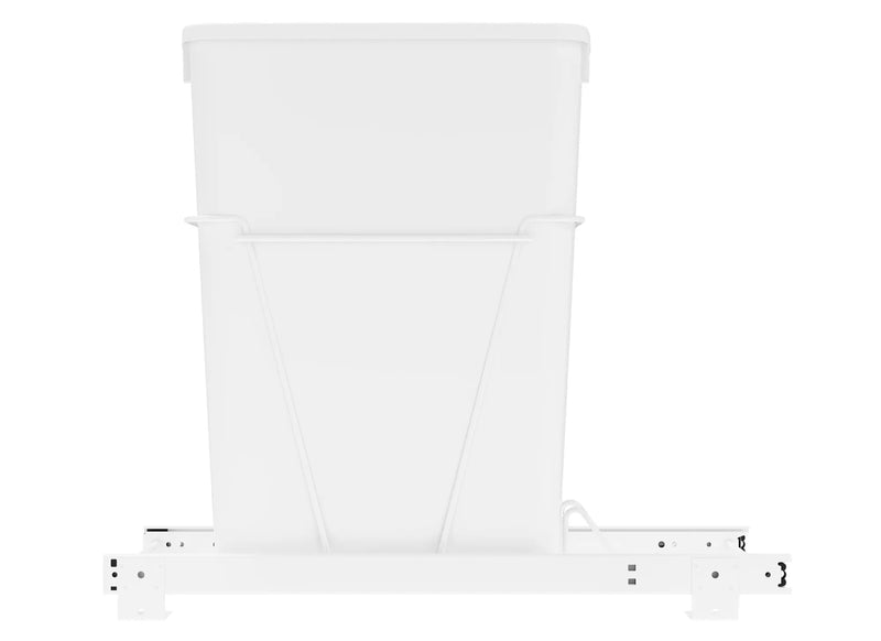Rev-A-Shelf Single White 32 Qt. White Steel Wire Bottom Mount Waste Container w/ 3/4-Extension Slides for 15" Base Cabinets - RV-932PB