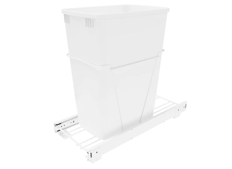 Rev-A-Shelf Single White 32 Qt. White Steel Wire Bottom Mount Waste Container w/ Full-Extension Slides for 15" Base Cabinets - RV-932PB-S