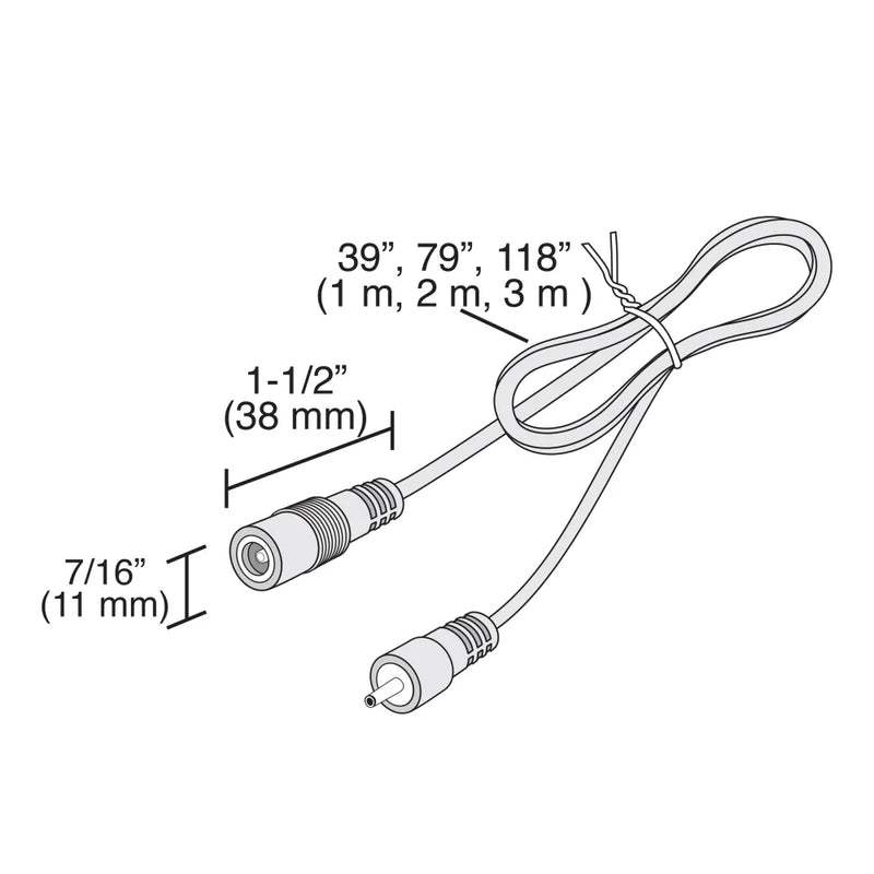 Tresco L-24BBEXT-1M-1 24VDC 1 m (39") Male Lead/Female Lead Barrel Extension, White