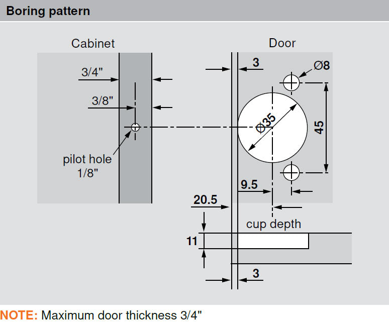 Blum COMPACT CLIP 30C2 105° 3/8" Overlay Soft Close Press-in Face Frame Hinge - 30C258BS06