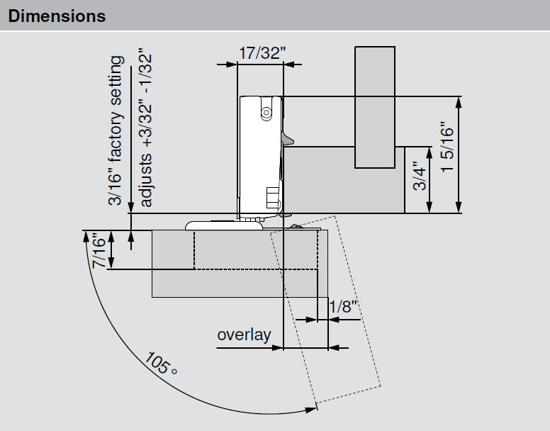 Blum COMPACT CLIP 30C2 105° 1/2" Overlay Soft Close Screw-on Face Frame Hinge - 30C255BS08