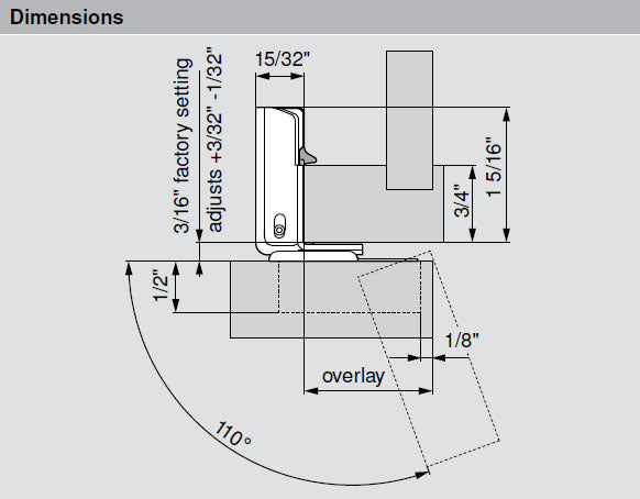 Blum COMPACT CLIP 31C3 110° 1-1/4" Overlay Soft Close Press-in Face Frame Hinge - 31C358BS20