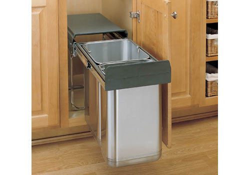 Rev-A-Shelf 8-785 Series Double Bottom Mount Covered Stainless Steel Waste Containers - 8-785-30-2SS