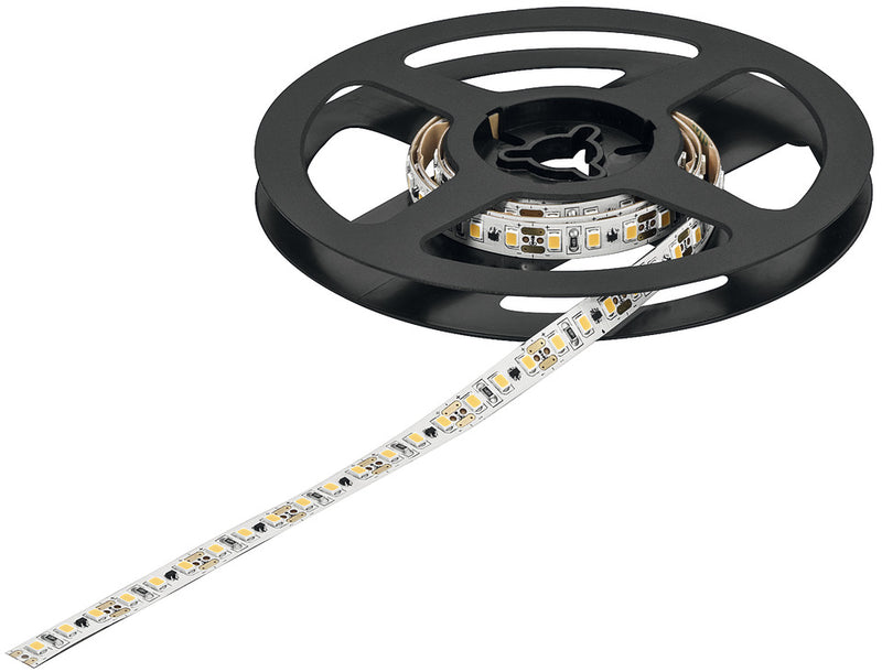 Hafele 833.74.372 Flexible Strip Light, Loox5 LED 2077, 12 V, monochrome constant current, (5/16") 8 mm 120 LEDs/m, 9.6 W/m, Warm white 2700 K, (196 7/8") 5 m available length