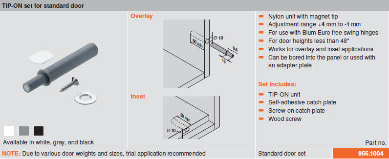 Blum TIP-ON Set for Standard Doors - Black - 956.1004-b