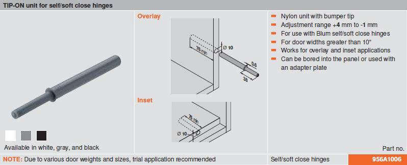 Blum TIP-ON for Self/Soft Close Hinges - Gray - 956A1006
