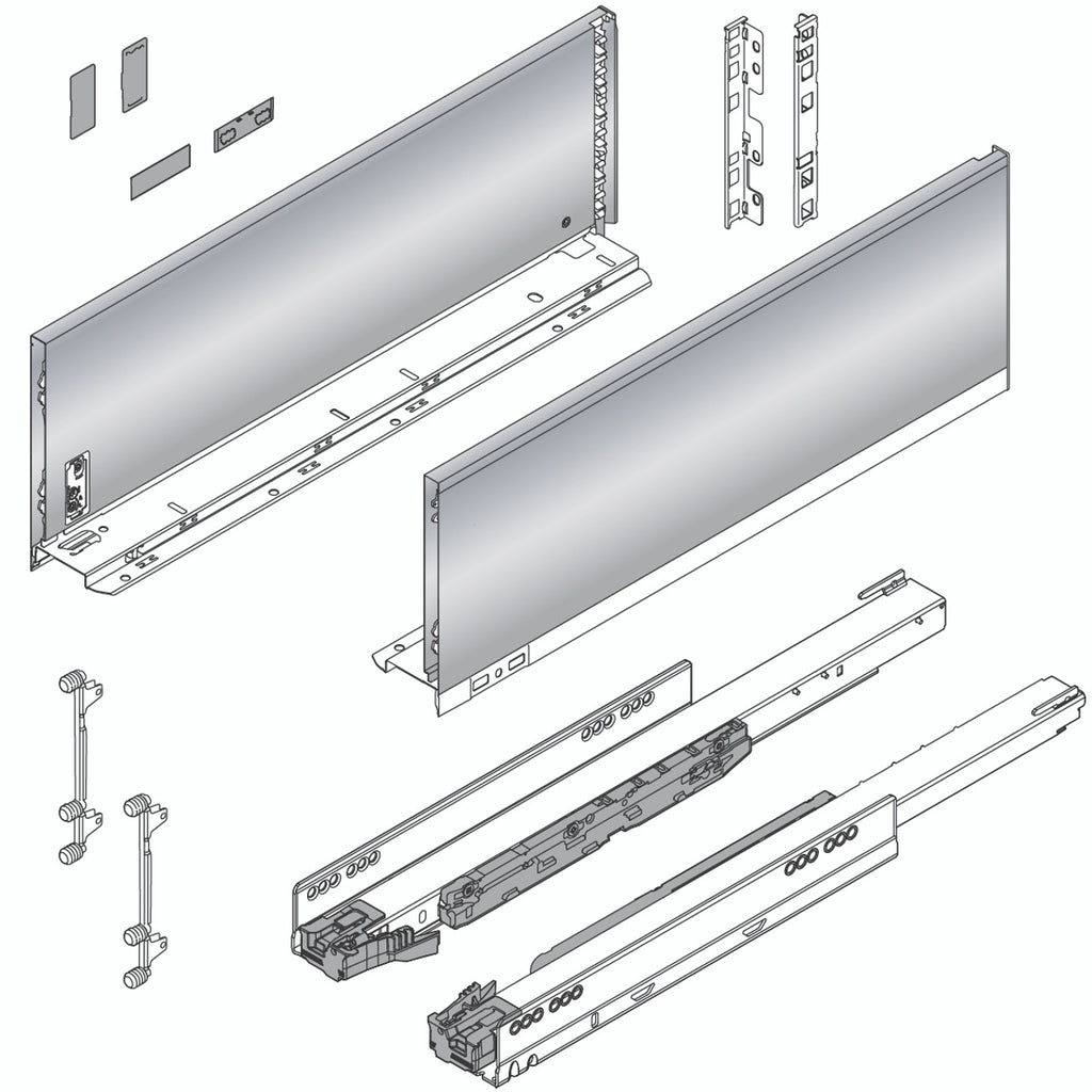 Blum LEGRABOX C Height (7") V1 Packaging Set - 20" (500mm) - 125lb - Stainless Steel (INGL) - 770C50S0I