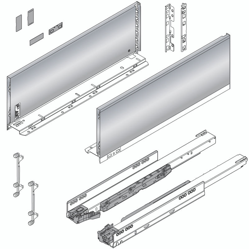 Blum LEGRABOX C Height (7") V1 Packaging Set - 26" (650mm) - 170lb - Stainless Steel (INGL) - 773C65S0I