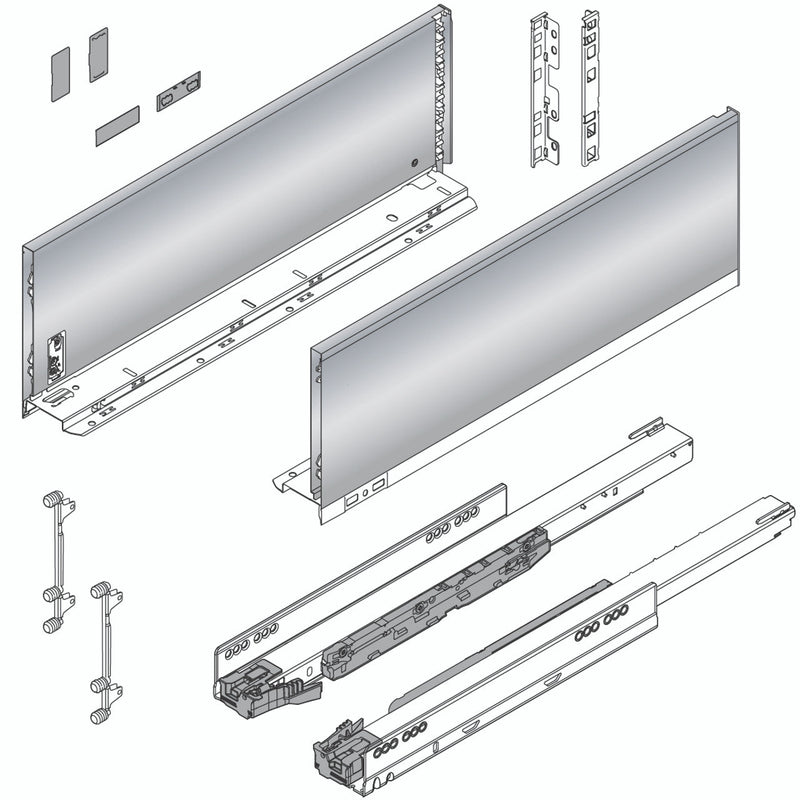 Blum LEGRABOX C Height (7") V1 Packaging Set - 20" (500mm) - 170lb - Stainless Steel (INGL) - 773C50S0I