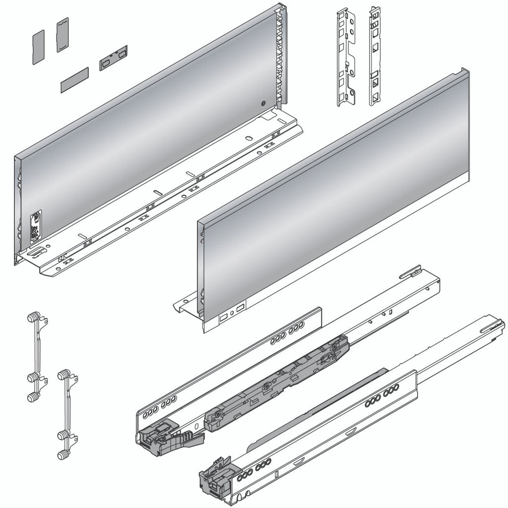 Blum LEGRABOX C Height (7") V1 Packaging Set - 11" (270mm) - 125lb - Stainless Steel (INGL) - 770C27S0I