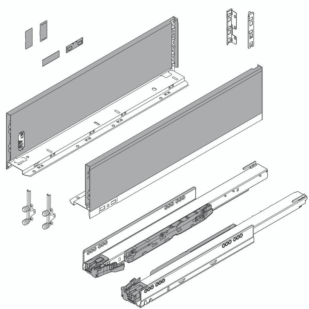 Blum LEGRABOX K Height (5-1/16") V1 Packaging Set - 14" (350mm) - 125lb - Orion Gray (OG-M) - 770K35S0S