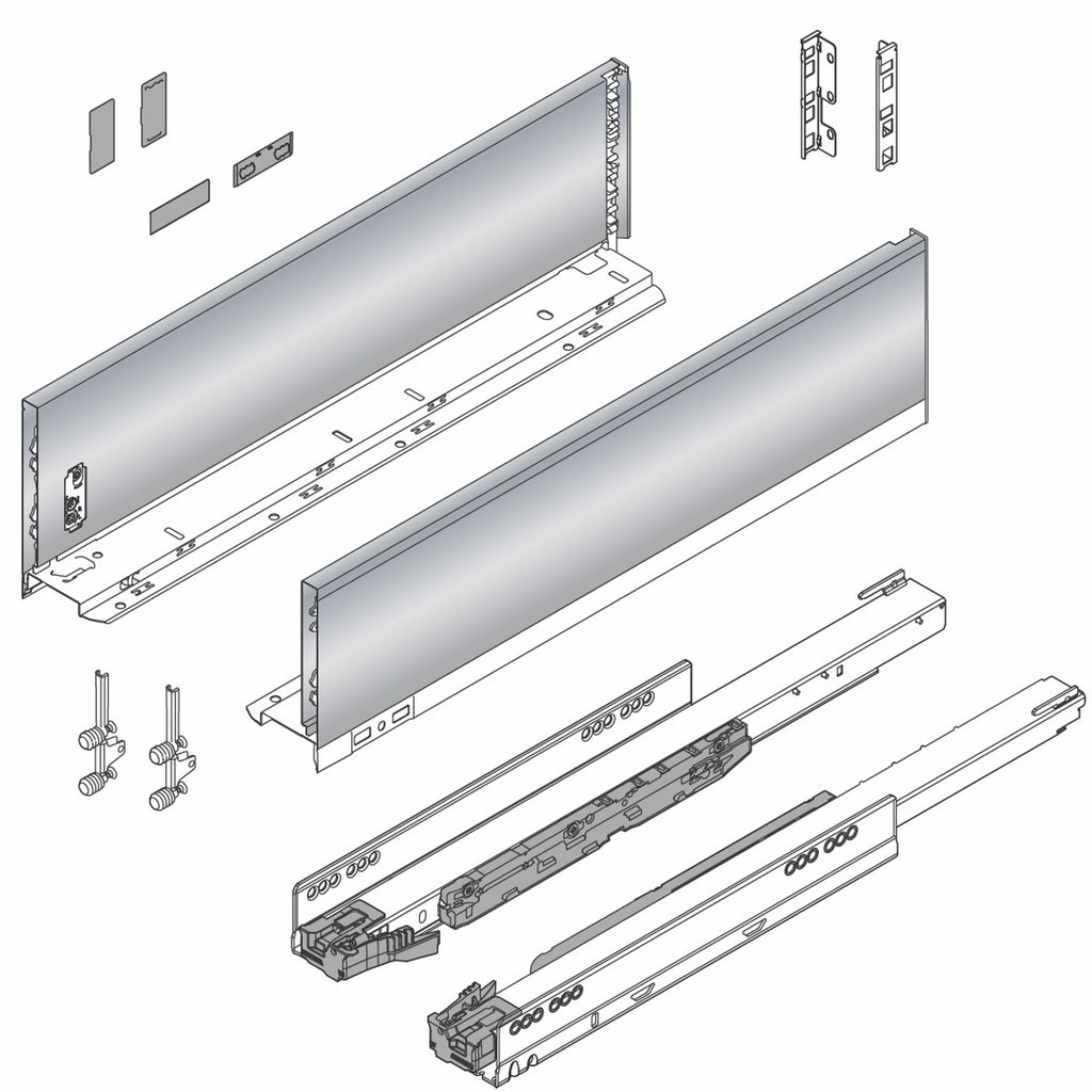 Blum LEGRABOX K Height (5-1/16") V1 Packaging Set - 14" (350mm) - 125lb - Stainless Steel (INGL) - 770K35S0I