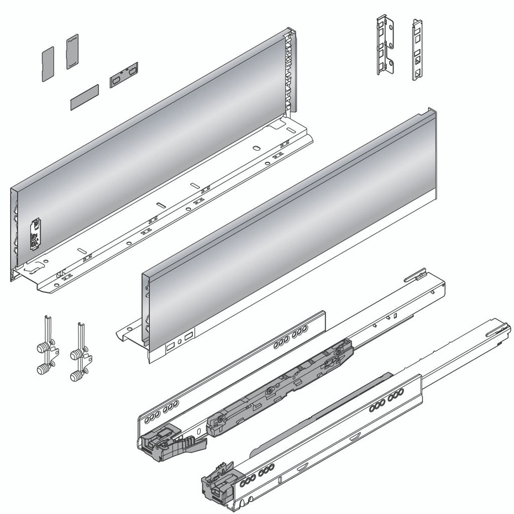 Blum LEGRABOX K Height (5-1/16") V1 Packaging Set - 20" (500mm) - 170lb - Stainless Steel (INGL) - 773K50S0I