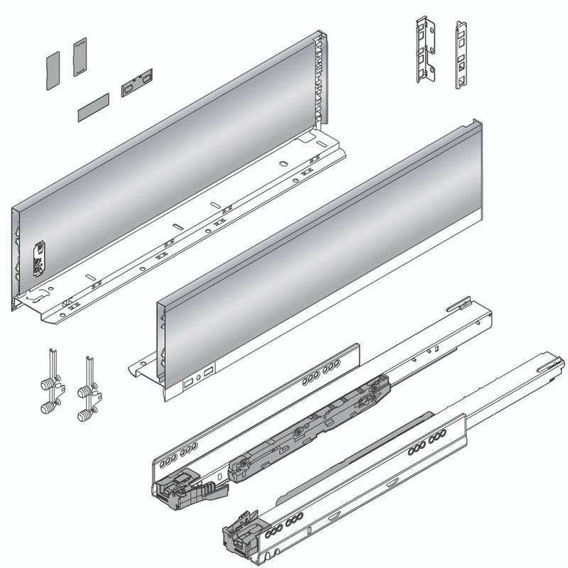 Blum LEGRABOX K Height (5-1/16") V1 Packaging Set - 20" (500mm) - 125lb - Stainless Steel (INGL) - 770K50S0I