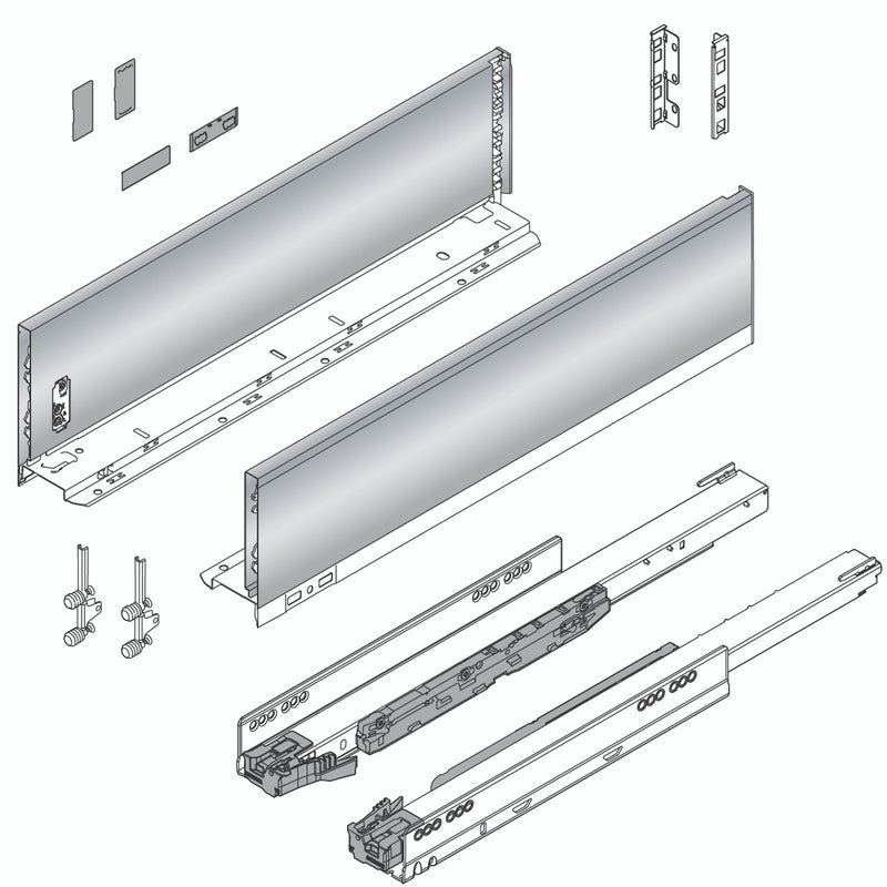 Blum LEGRABOX K Height (5-1/16") V1 Packaging Set - 18" (450mm) - 125lb - Stainless Steel (INGL) - 770K45S0I