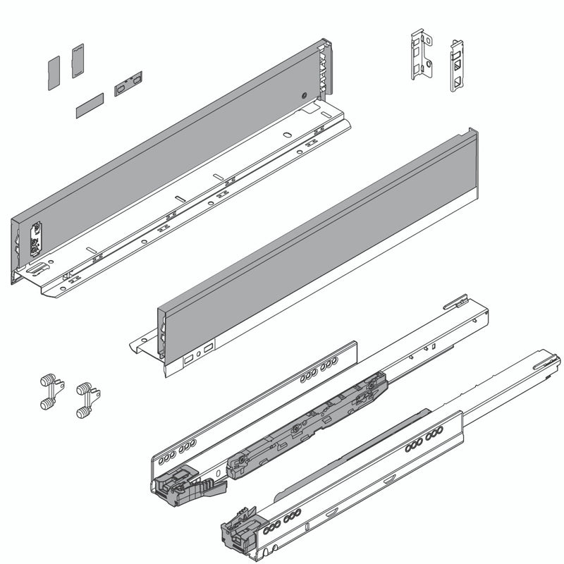 Blum LEGRABOX M Height (3-9/16") V1 Packaging Set - 18" (450mm) - 170lb - Orion Gray (OG-M) - 773M45S0S