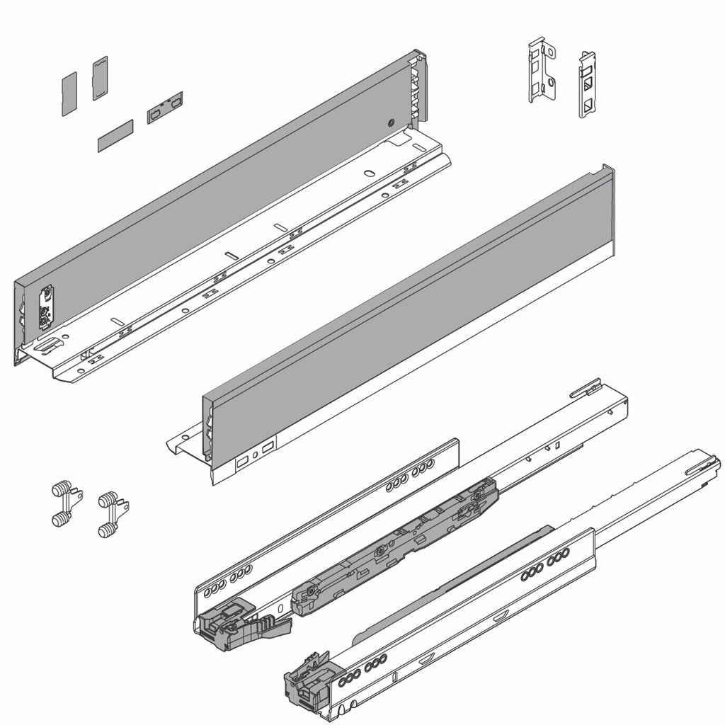 Blum LEGRABOX M Height (3-9/16") V1 Packaging Set - 22" (550mm) - 170lb - Orion Gray (OG-M) - 773M55S0S
