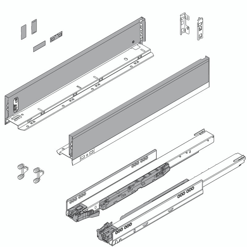 Blum LEGRABOX M Height (3-9/16") V1 Packaging Set - 20" (500mm) - 125lb - Orion Gray (OG-M) - 770M50S0S