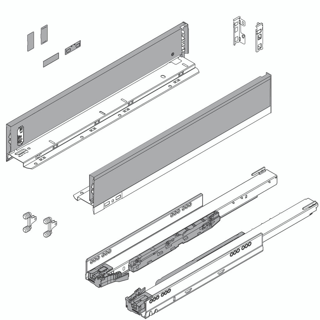 Blum LEGRABOX M Height (3-9/16") V1 Packaging Set - 16" (400mm) - 125lb - Orion Gray (OG-M) - 770M40S0S