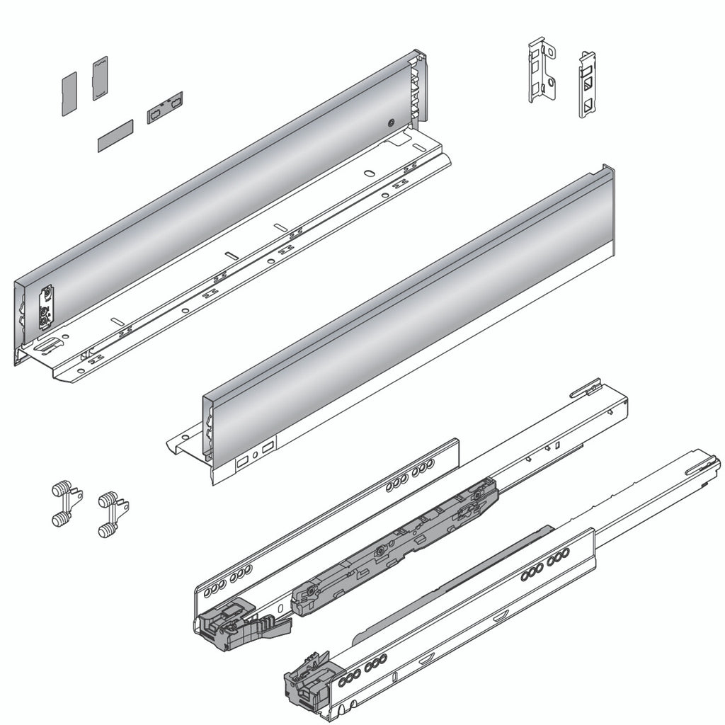 Blum LEGRABOX M Height (3-9/16") V1 Packaging Set - 11" (270mm) - 125lb - Stainless Steel (INGL) - 770M27S0I