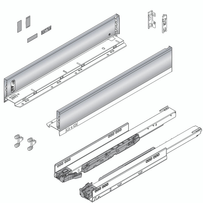 Blum LEGRABOX M Height (3-9/16") V1 Packaging Set - 20" (500mm) - 170lb - Stainless Steel (INGL) - 773M50S0I