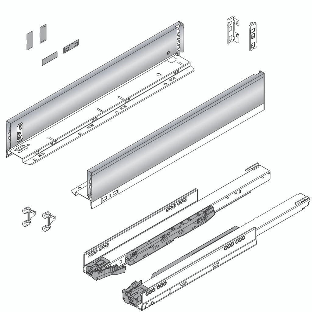 Blum LEGRABOX M Height (3-9/16") V1 Packaging Set - 22" (550mm) - 170lb - Stainless Steel (INGL) - 773M55S0I